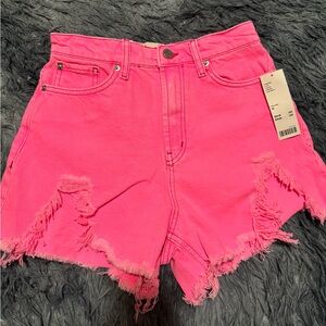 NWT UO Urban Outfitters Raw Hem Hot Pink Denim Shorts